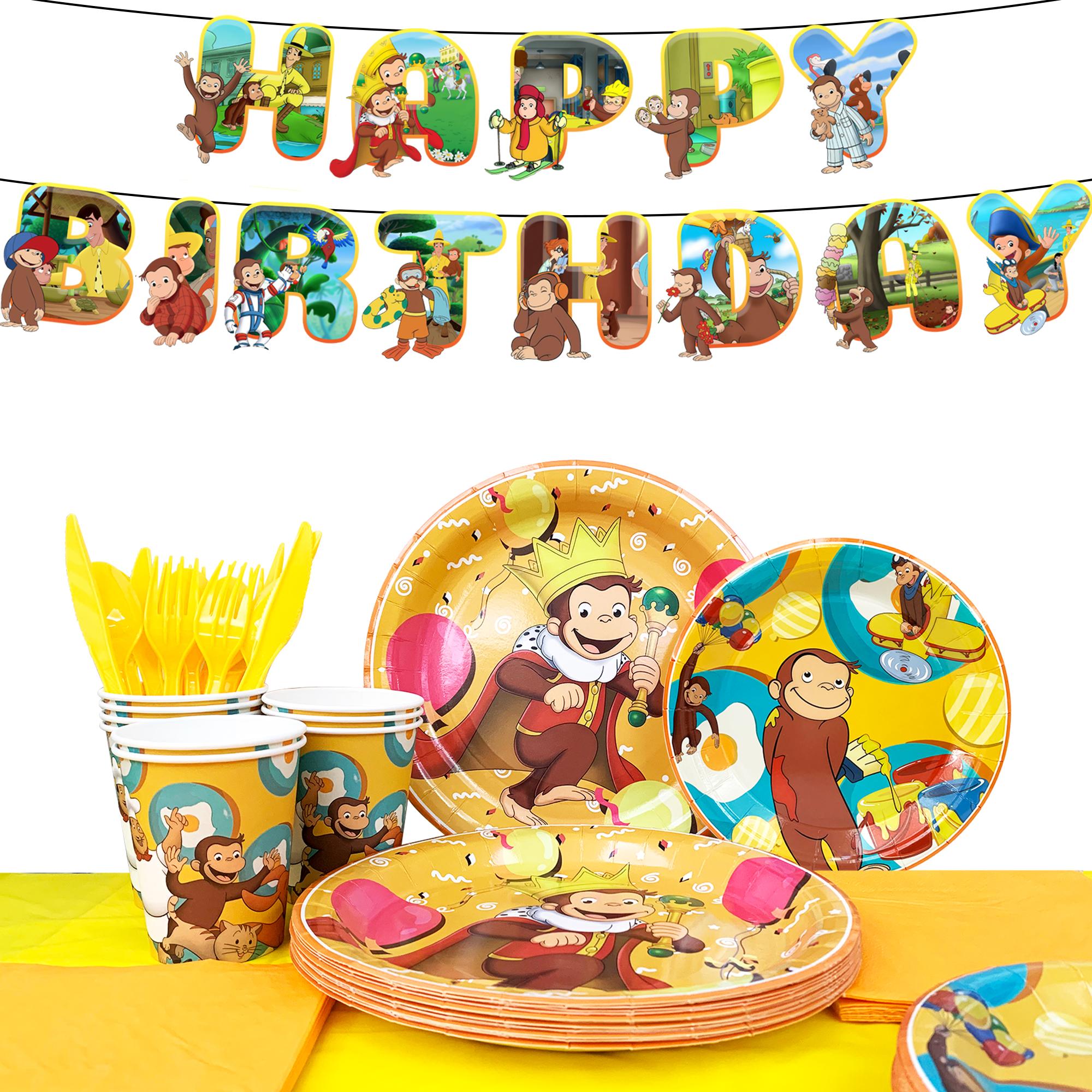 Cartoon Birthday Party Decorations Tableware Set-Cartoon Birthday Plates Napkins Cups etc Cartoon Party Tableware for Cartoon Party Supplies Serves 16 жёлтый