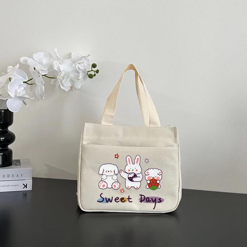 Stylish Canvas Commuter Tote with Zipper - Trendy Lunch Box Handbag for Women