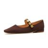 22309 Flat Shoes Women's Thick Heel New Square Head Word with Mary Jane Shoes Retro Shallow Mouth Matte Low Heel Single Shoes