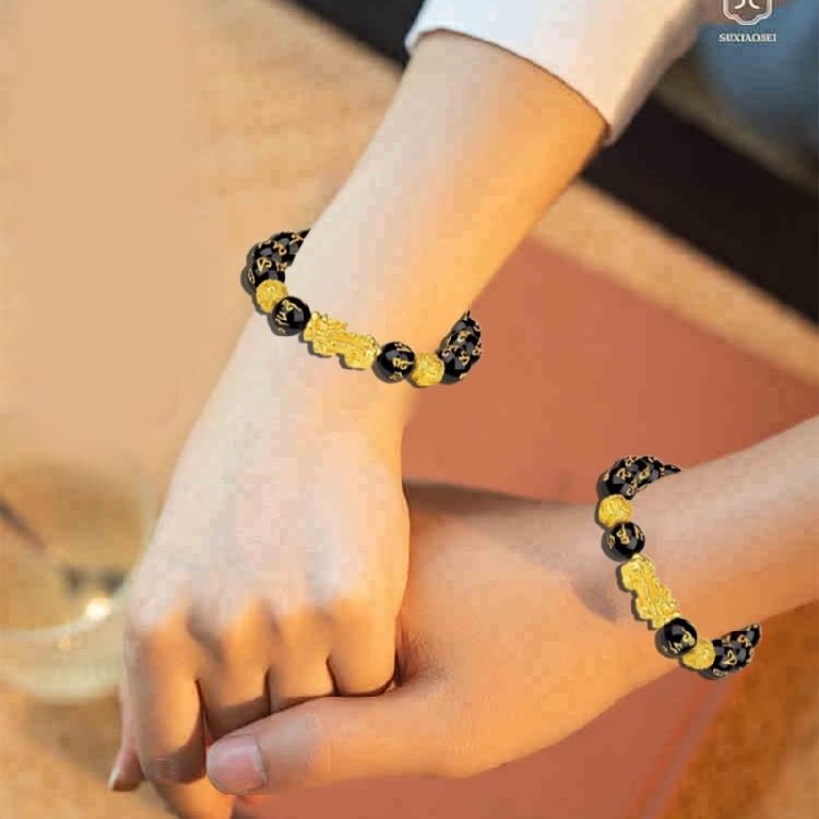 Traditional Chinese Alloy Bracelet for Attracting Wealth Elastic Beaded Handchain Fashionable Good Luck Charm Wristchain