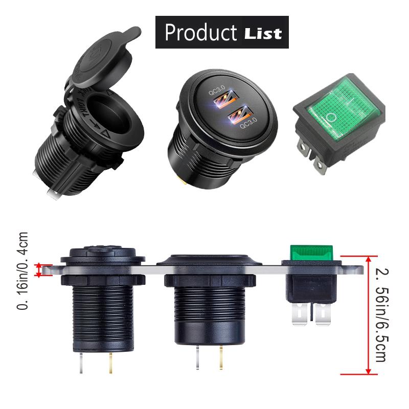 12V Marine Boat Lighter Socket Dual QC3.0 USB Power Outlet Panel LED Display Waterproof Car Charger