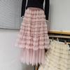 Spring 2026 Women's Irregular Layered Mesh Skirt: Long, Slimming Gauze Design, Heavy Work Detail.