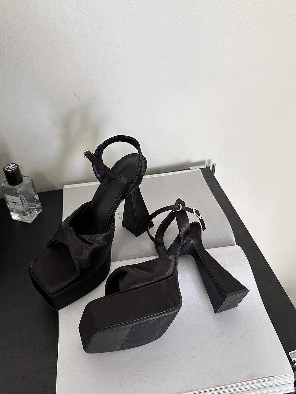 

Модные женские босоножки с открытым носком, туфли на толстом высоком каблуке и платформе, летние босоножки с ремешком на щиколотке, свадебные туфли-лодочки, женские туфли розового цвета, размер 35-39 7.5 чёрный
