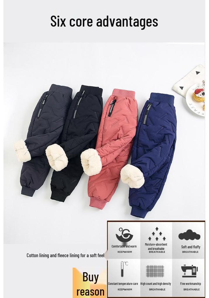 Children's Fleece-Lined Cotton Pants for Boys and Girls - Warm Winter Lambswool Outerwear