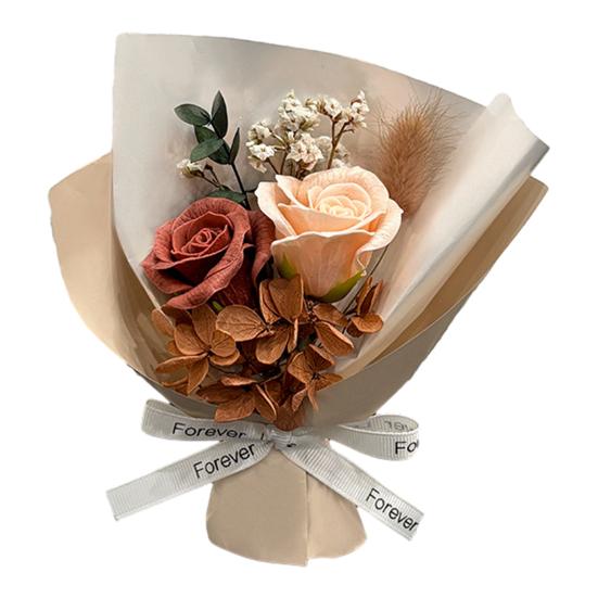 

2 Heads Mini Aromatherapy Soap Rose Bouquet Scented Artificial Flower Arrangement for Women Romantic Preserved Floral Gift for Women Mom Wife Best коричневий