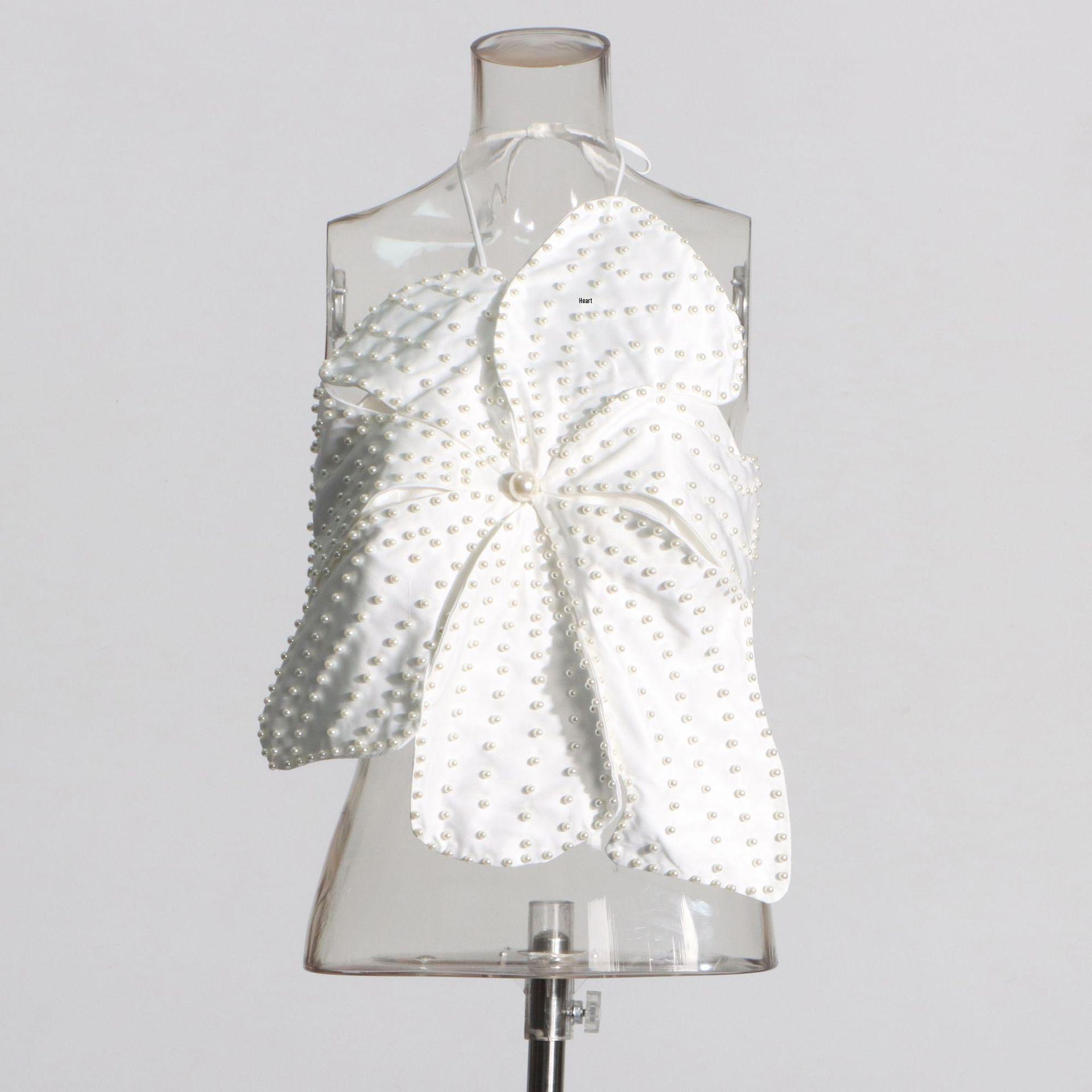 

2025 Весна Европейский и Американский Стиль Бисерный Цветочный Топ Холтер со Шнуровкой для Женщин Extra Large белый