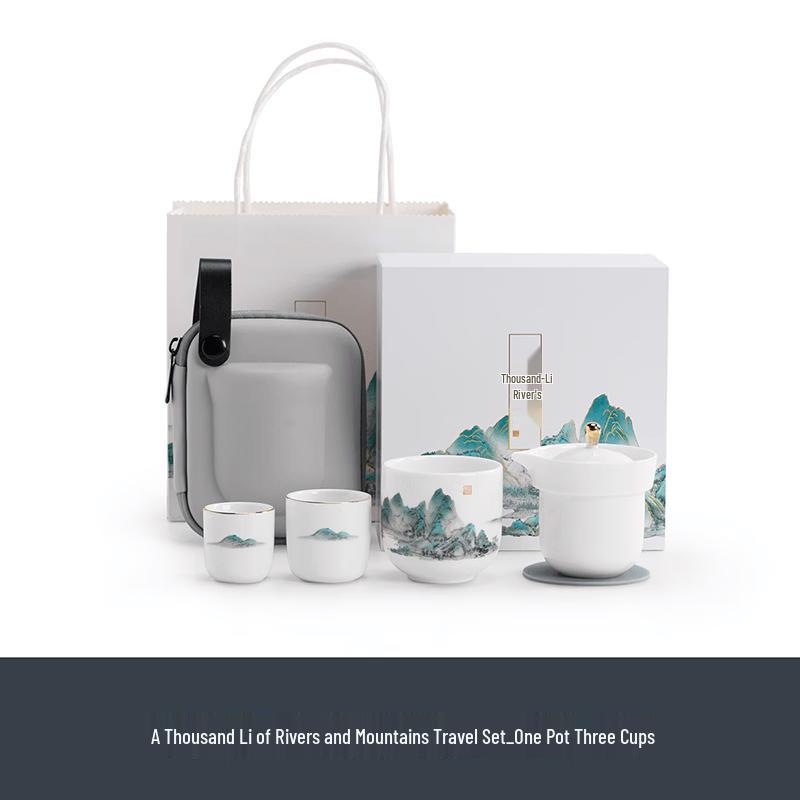 Nanshan Mr. Chinese Ceramic Travel Tea Set Thousand Miles of Rivers and Mountains Travel Set