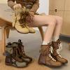 Skinny boots, locomotive boots, fashion lace-up short boots, splicing women's boots, thick-soled short tube, rad new versatile beauty