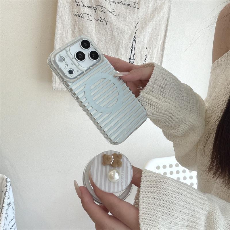 Blue Striped Magnetic Phone Case for iPhone 17/16 Pro Max/15 Pro