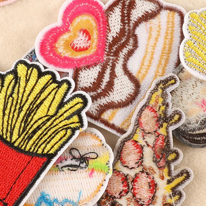 Embroidery label food burger fries embroidery sticker patch sticker clothing accessories shoe logo cloth label cloth sticker