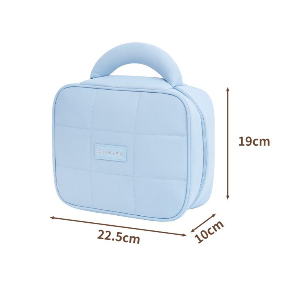 New Large Capacity Cosmetic Storage Bag Handheld Puffy Quilted Makeup Organizer Bag Solid Color Toiletry Bag