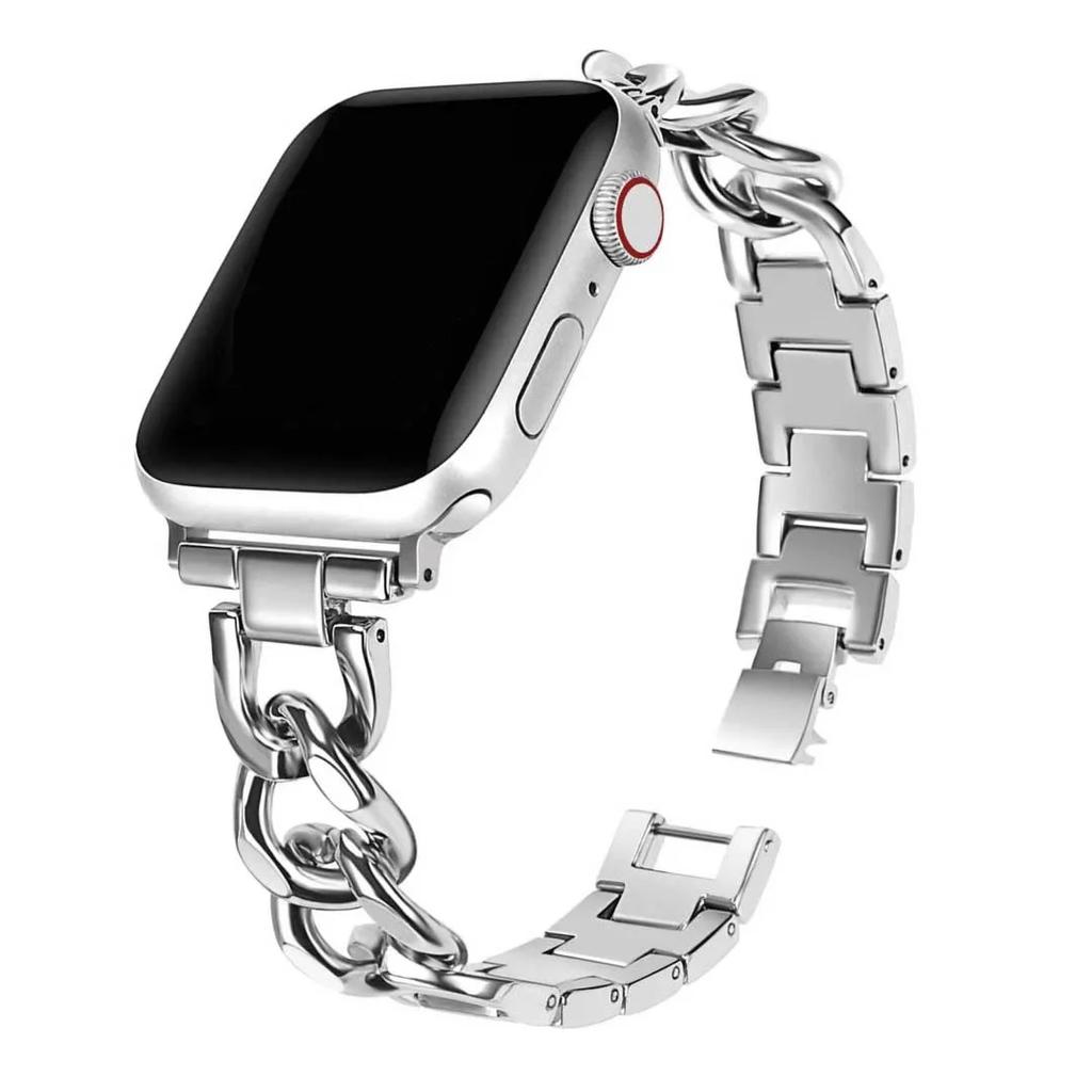 Cuban Link Strap for Apple Watch Band 40mm 41 38 44 49 45 42 46mm Stainless Steel Metal Bracelet iWatch Series Ultra 10 9 8 7 6