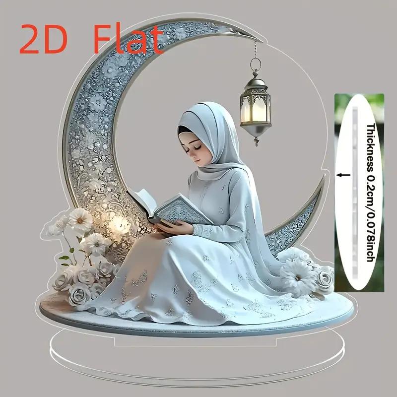 Transparent Desktop Decoration for Ramadan Girl, Elegant, 2D, Clear Moon, Floral Design, Perfect for Ramadan Decoration