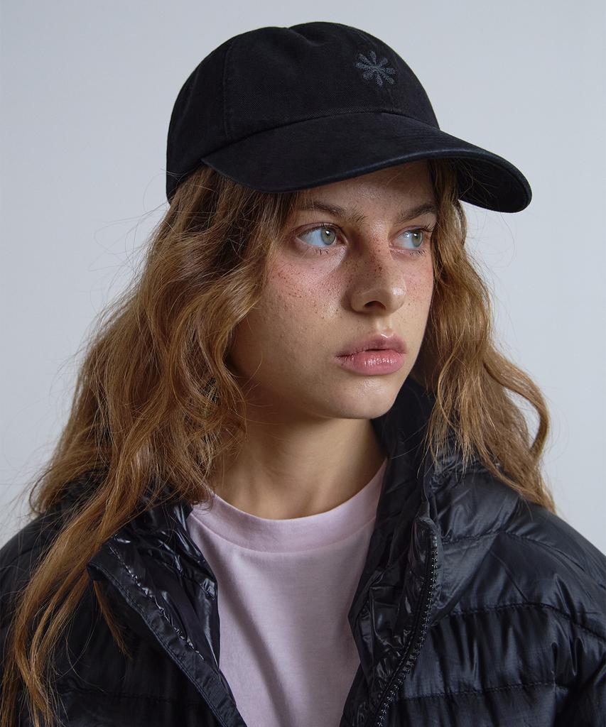 Olai [Unisex Big Size Small Fit] Washed Cotton Logo Ball Cap_All Black