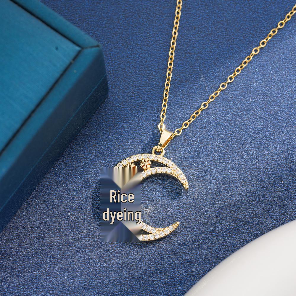 Sweet Diamond Snowflake Moon Pendant Necklace - Versatile Niche Design for Women
