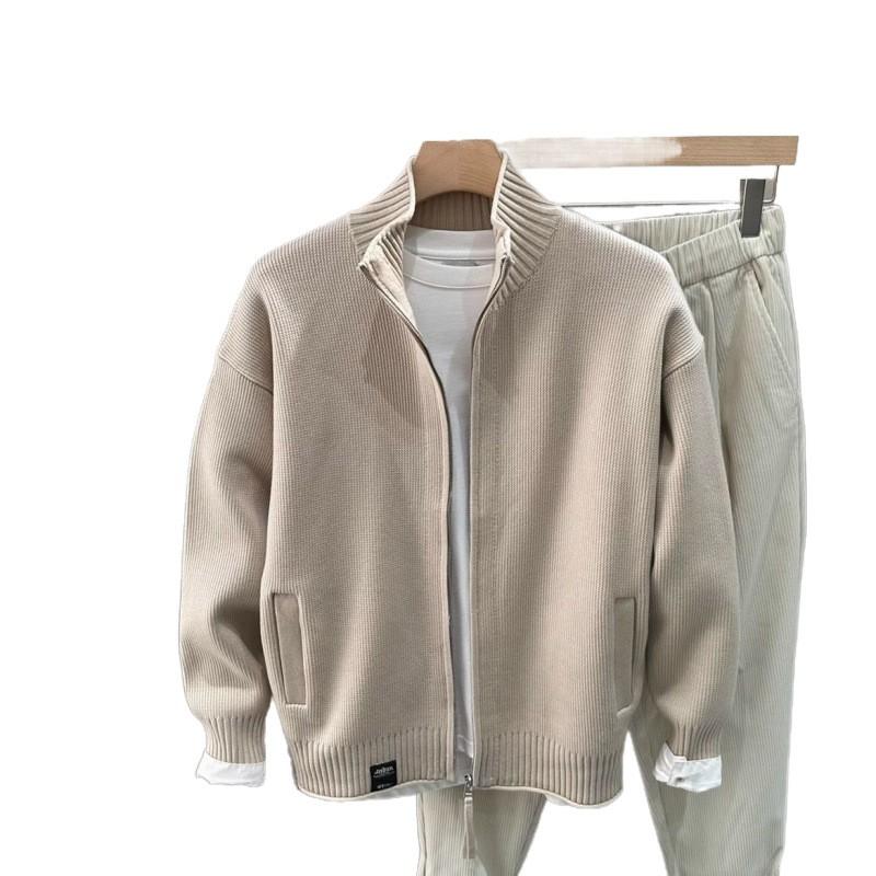 Mens Solid Color Stand Collar Cardigan Casual Loose Fashion Jacket Winter