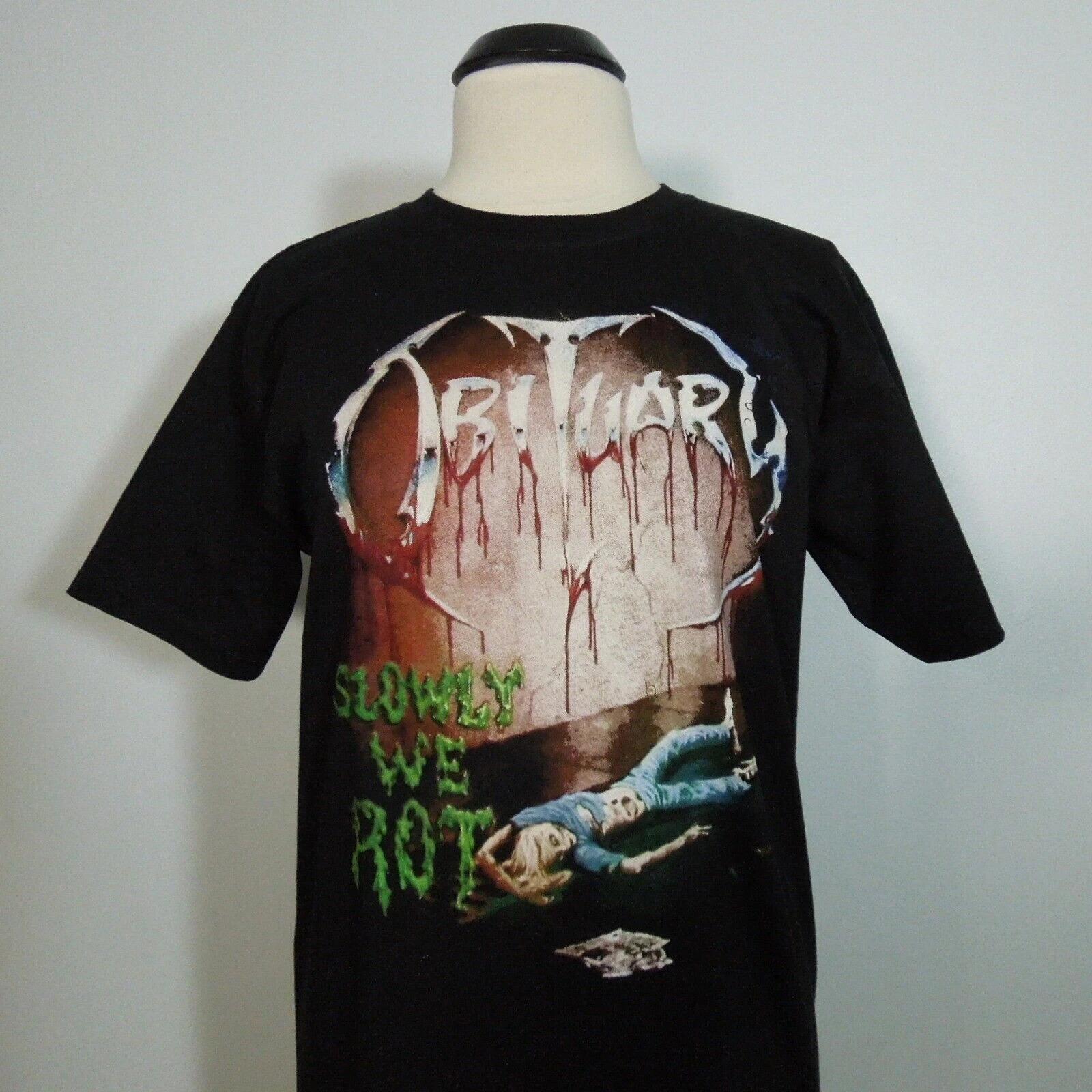OBITUARY Slowly We Rot S SMALL T-Shirt Black Band Logo M
