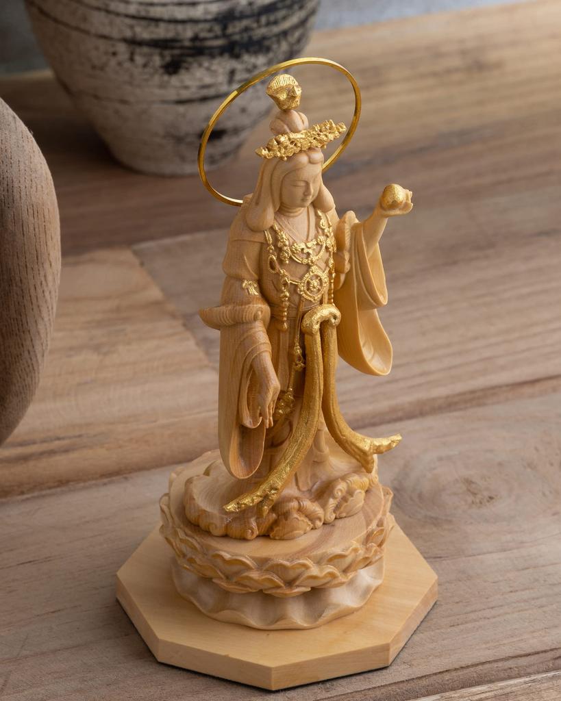 Tiny Buddha Kisshoten standing statue 11cm Joruriji style gold paint Buddha wood ornament Kisshoten - (wood boxwood, finish) - statue, figure,