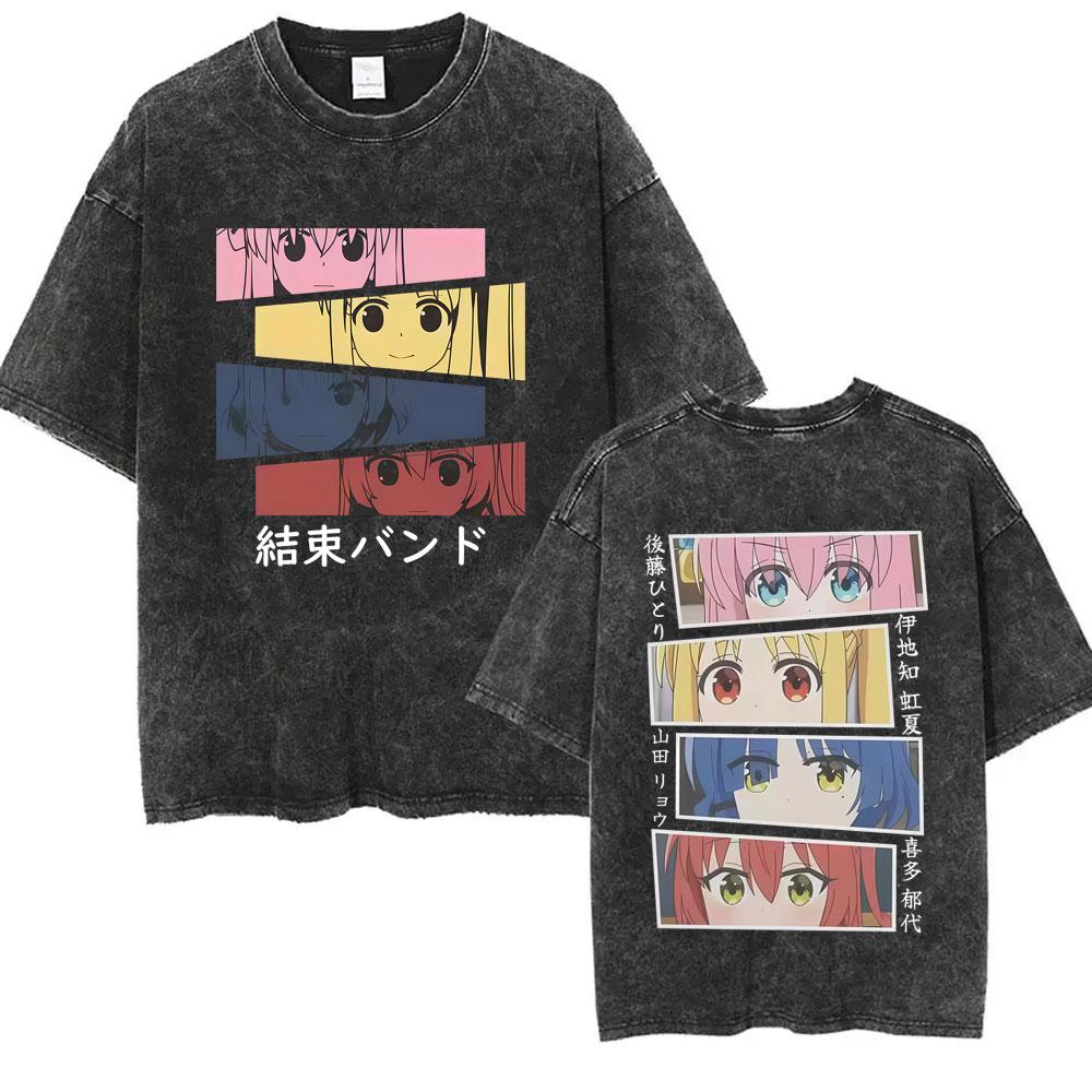 Gewaschenes Vintage Anime Bocchi The Rock Gotoh Hitori Grafik T-Shirt Herren Damen Freizeit Baumwolle Übergroße T-Shirts Streetwear Unisex