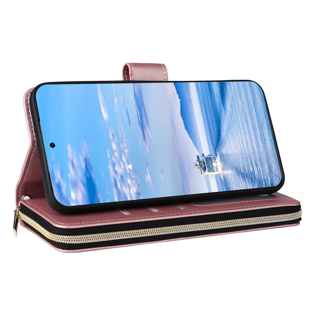 For Samsung Galaxy S23+ Case Rhombus Zipper Wallet Leather Phone Cover with Straps