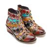 Johnature Genuine Leather Short Boots Hand Printed Retro Patchwork Fashionable Rivets Mid Heeled Shoes