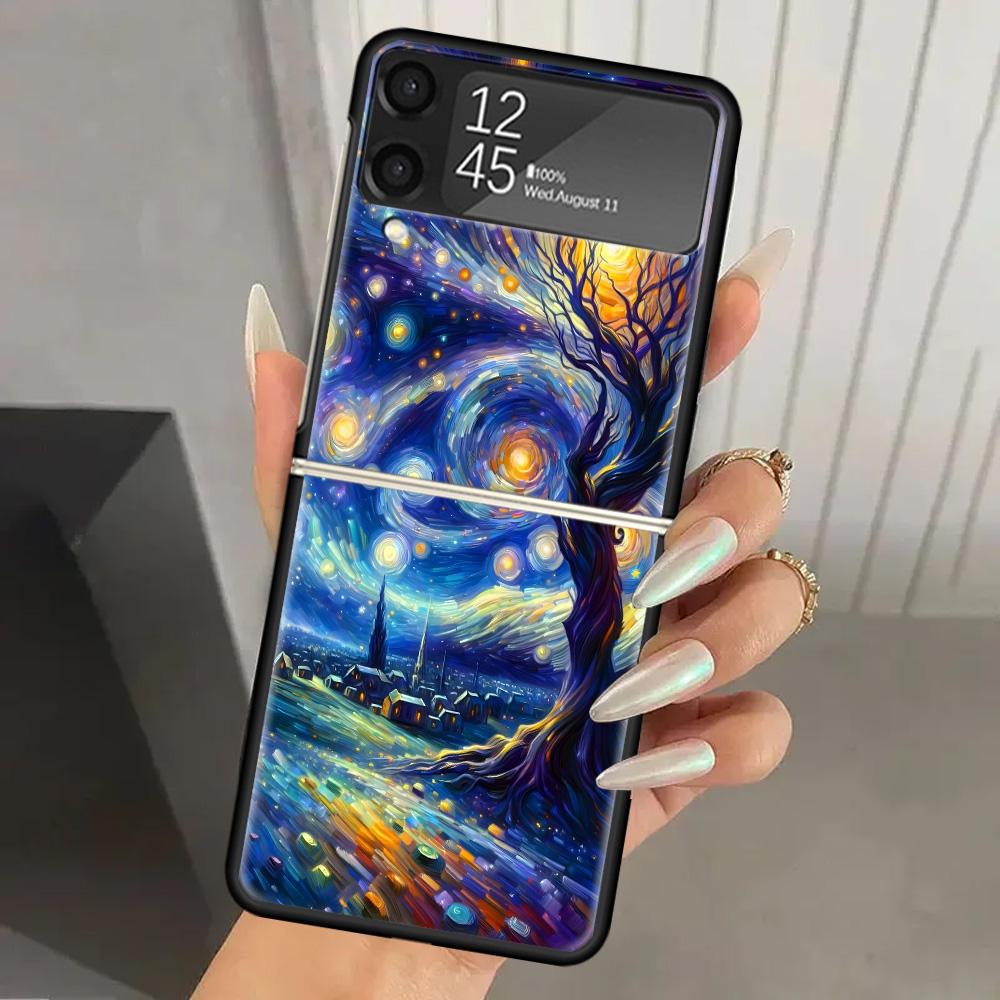 Starry Night Van Gogh Art Hard PC Back Phone Case for Samsung Galaxy ZFlip 7 6 5 Z Flip 4 ZFlip7 Z Flip6 5G ZFlip4 Flip3 Zflip5