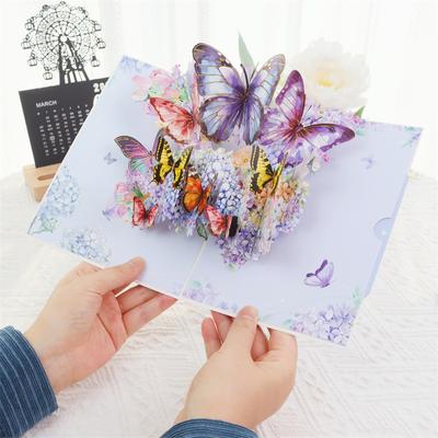 Creativo Compleanno Festival Universale Tridimensionale Biglietto di Auguri Farfalla Ortensia Fiori Festa del Papà Stile Ins 3D Card Avanzata