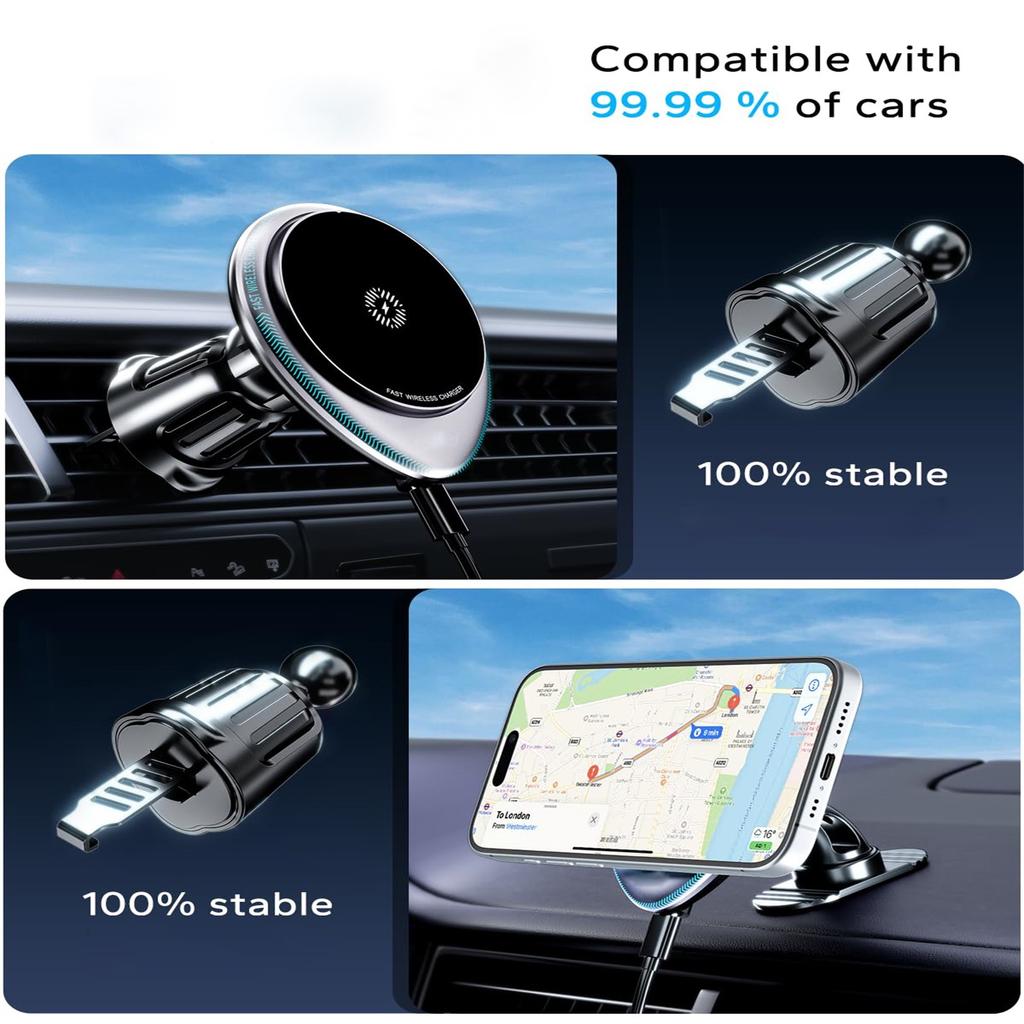 Car Phone Holder Charger Vent/Dashboard Car Mount With Magnetic Charging