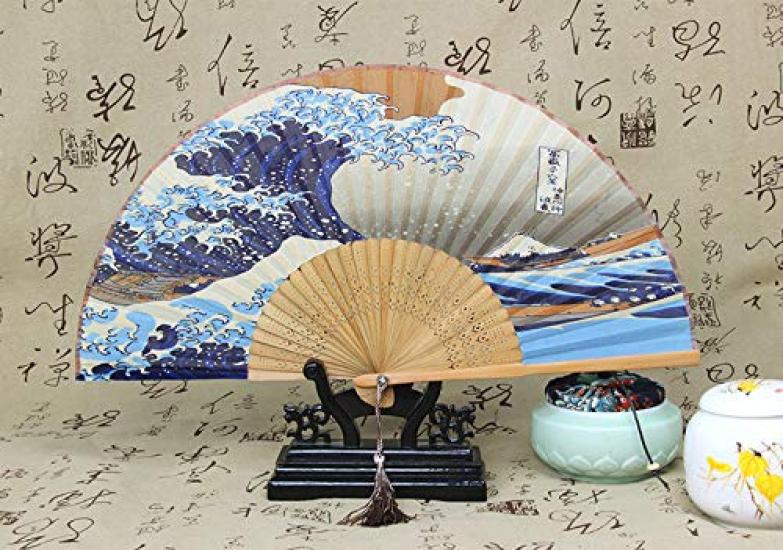 Boshiho Folding Floral Japanese Japanese Accessory Women's Fan, Bamboo, Rayon, Print, Stylish, Style, Elegant, Gorgeous,
