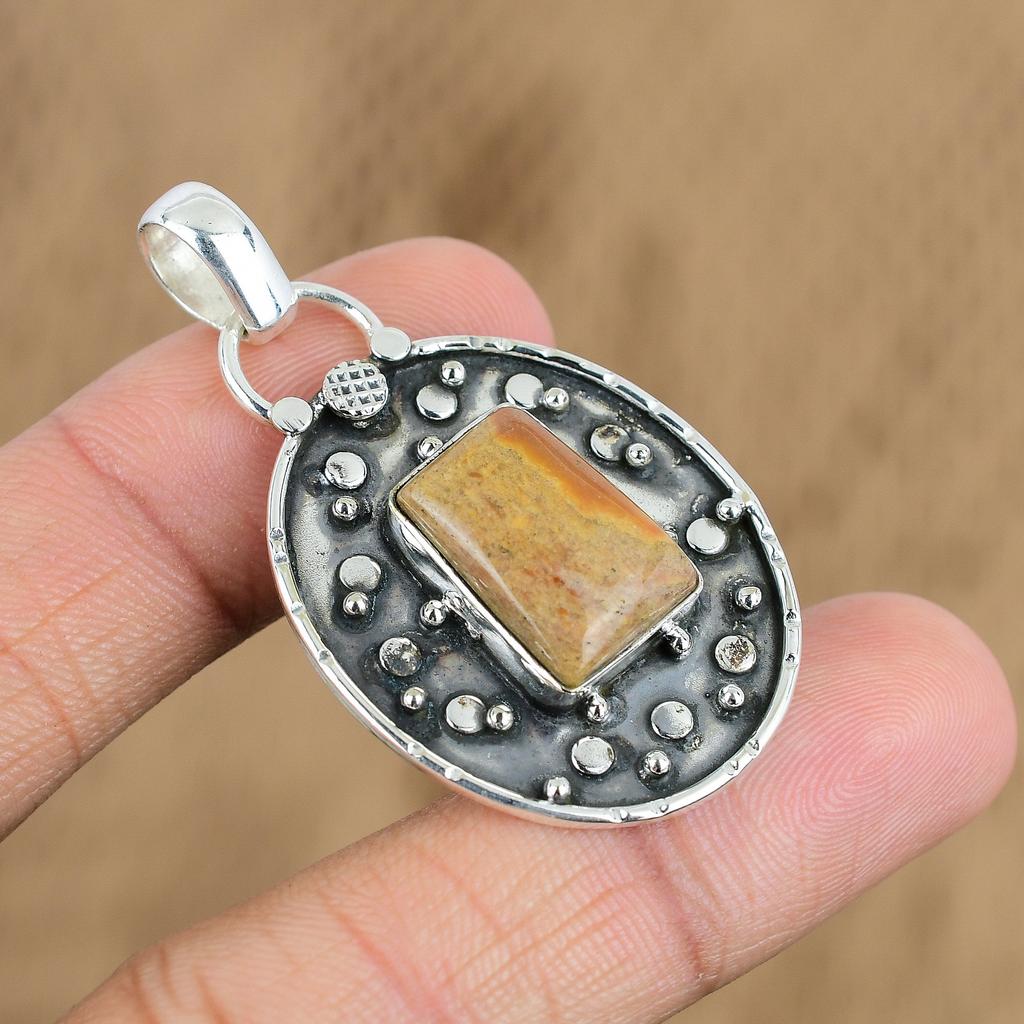 Natural Picture Jasper Gemstone Pendant 925 Sterling Silver Indian Jewelry