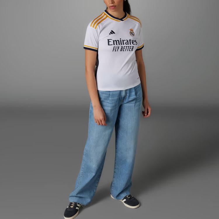 Adidas Letter Stripe Printed Short Sleeve Soccer Jersey Women jersey White IB0016
