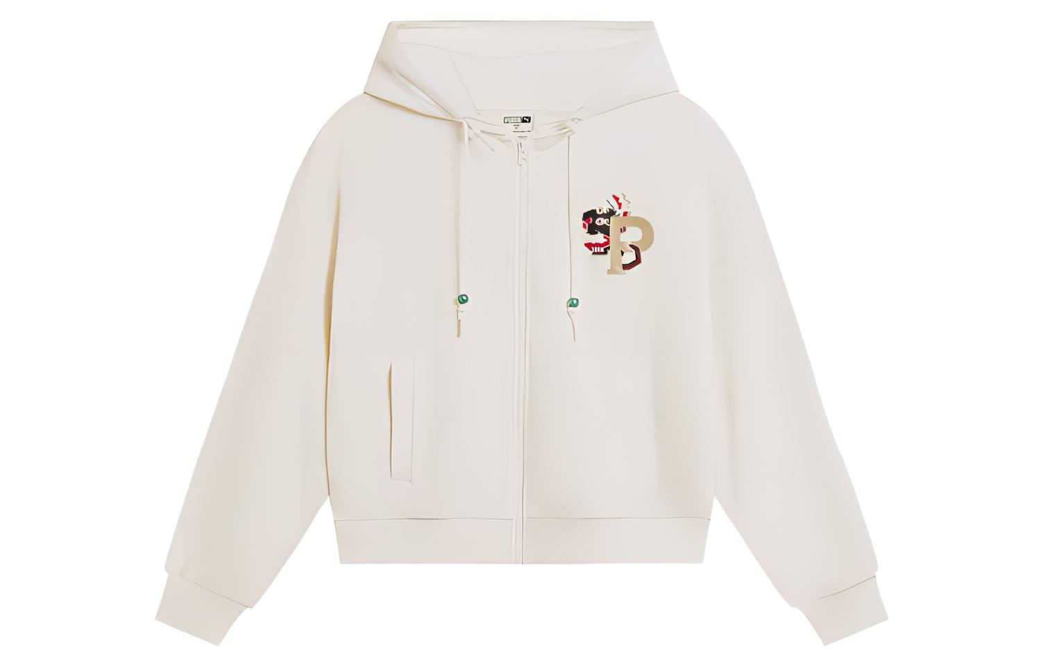 PUMA Sweatshirts Women s Ivory Hooded Moderate Cardigan 627272-65 S