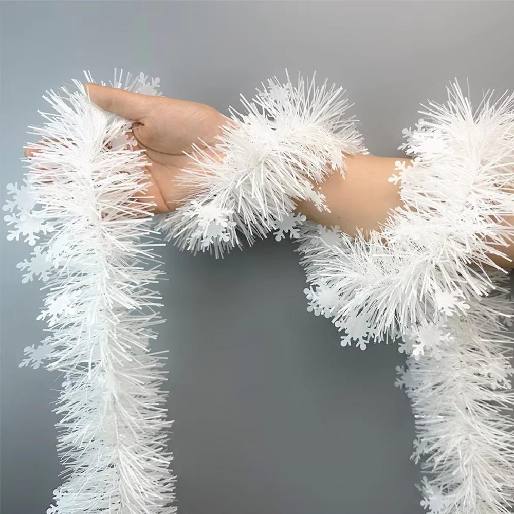 2M Christmas Snowflake Plush Ribbon with LED Light White/Red Snowflake Plush Tinsel Ribbon Long Strip Plastic
