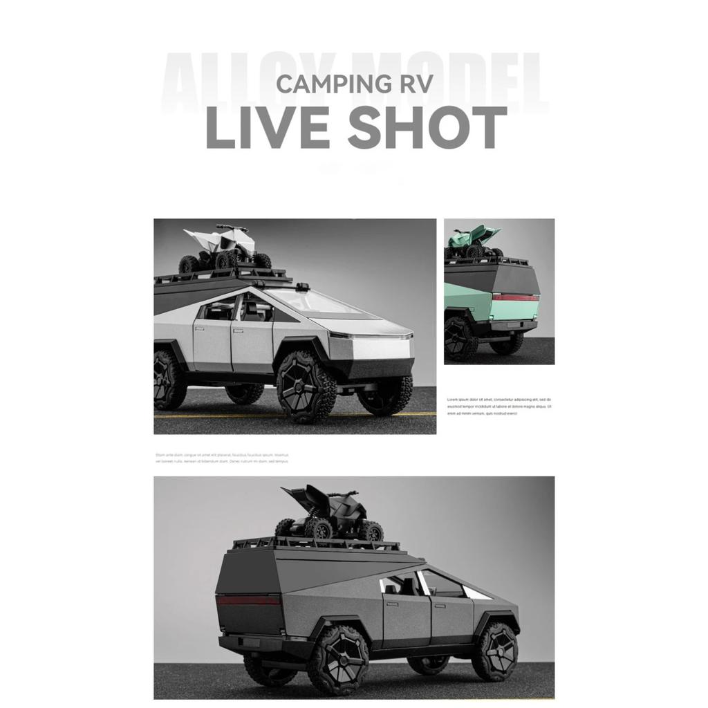 1/24 Tesla Cybertruck Camping RV Alloy Die Cast Toy Car Model Sound and Light Children's Toy Collectibles Birthday Gift