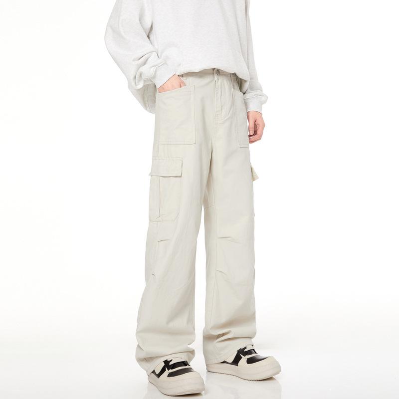 American Spring and Autumn Premium Folded Overalls Men's Guochao Straight Loose Tooling Casual Long Pants