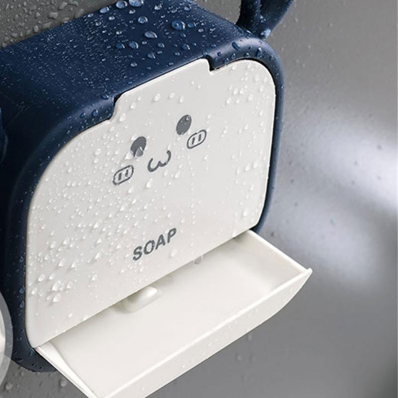 Wall Mounted Soap Holder Storage Box Cute Deer Shape Drain Dish Self Adhesive Soap Rack Bathroom Accessories 1-2 Grids