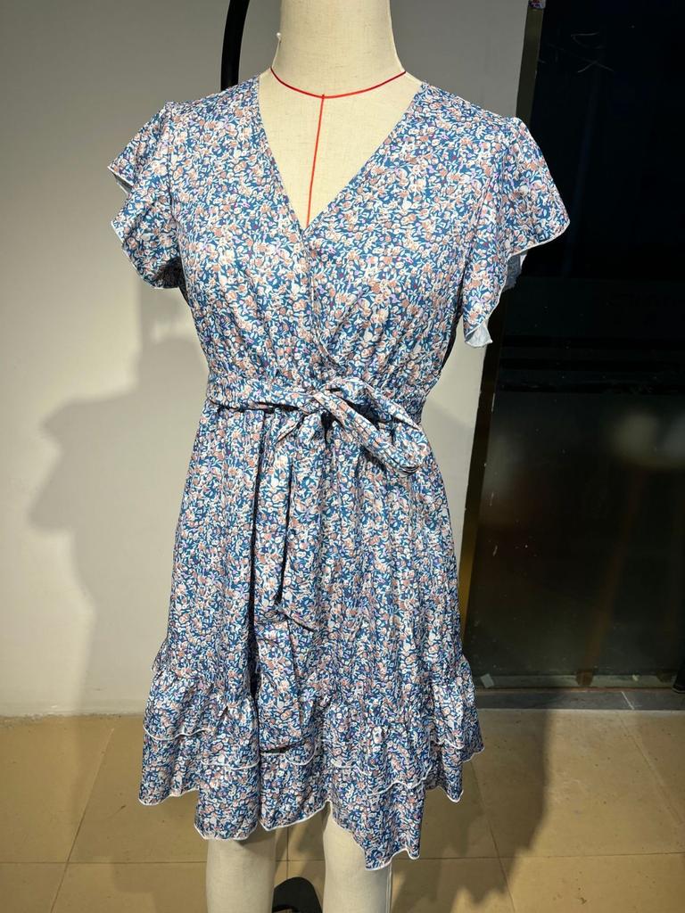 Women Bandage Fashion V-Neck Sexy Short Sleeve  Dress Fashion Dress