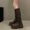 High Heeled Knee Length Boots for Women's  Winter New Thick Soled Shoes, Square Toe Suede Women's Fashion Boots