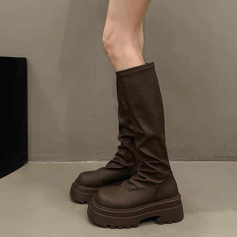 High Heeled Knee Length Boots for Women's Winter New Thick Soled Shoes, Square Toe Suede Women's Fashion Boots
