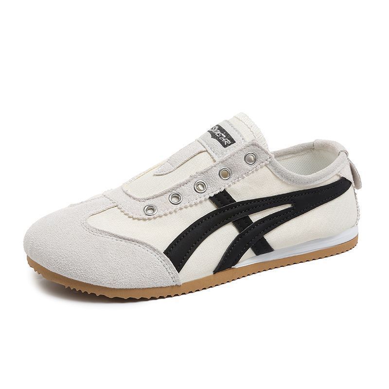 Damen-Trainingsschuhe mit flachem Boden 2025 neue Sommer dünne einpedalige Freizeitschuhe Farbabstimmung Sport kleine weiße Board-Schuhe