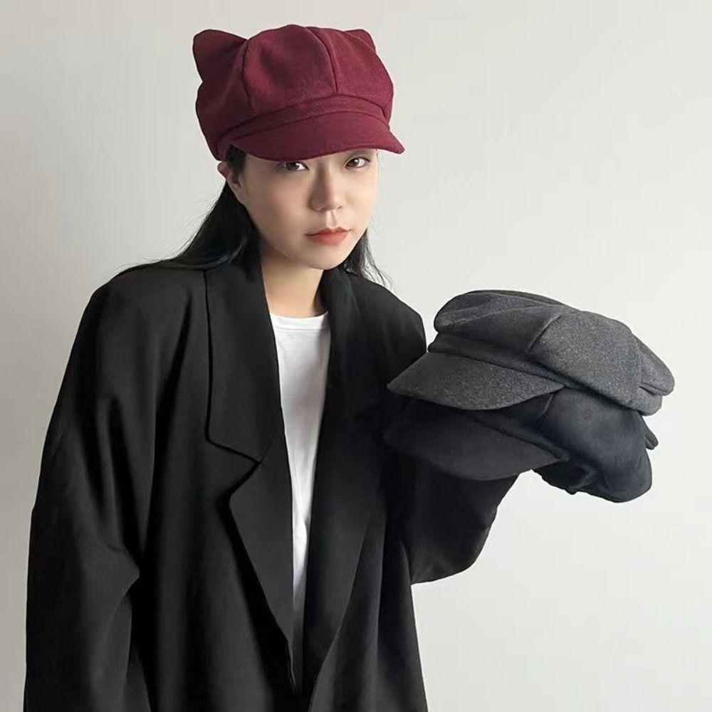 Adjustment Cat Ear Hat Cute Cat Ears Women Hat Retro British Beret Hat  Painter