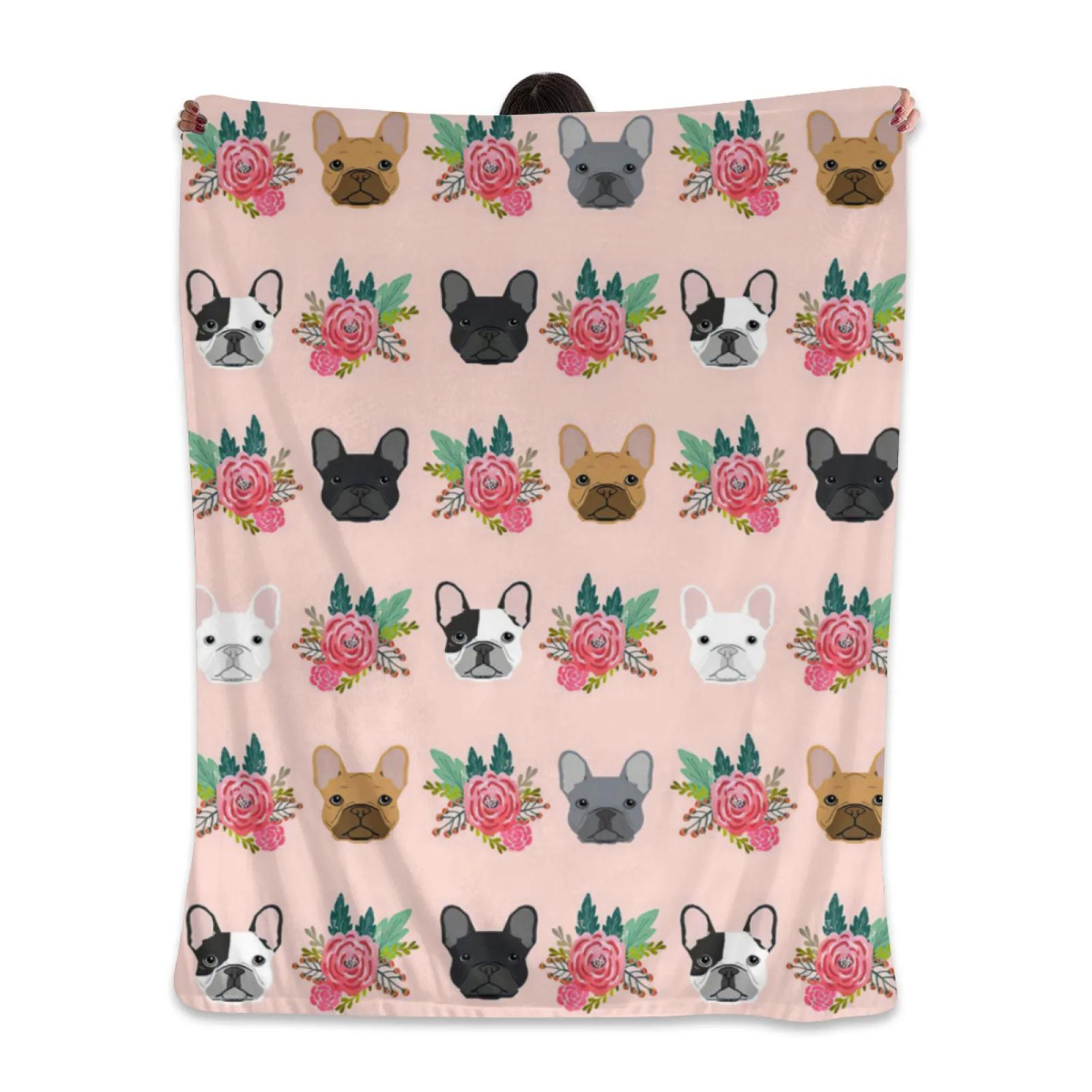 

Vintage Bulldog Flannel Blanket - 100% Polyester Knit | Soft Hypoallergenic | Digital Print, All-Season Bedding 70x100cm білий
