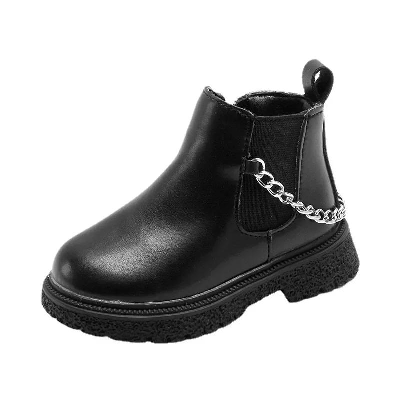 botas 2025Girls Boots New Autumn Winter Boys Ankle Boots British Style Children Chain Shoes Zip Trendy Baby Short Boots botines