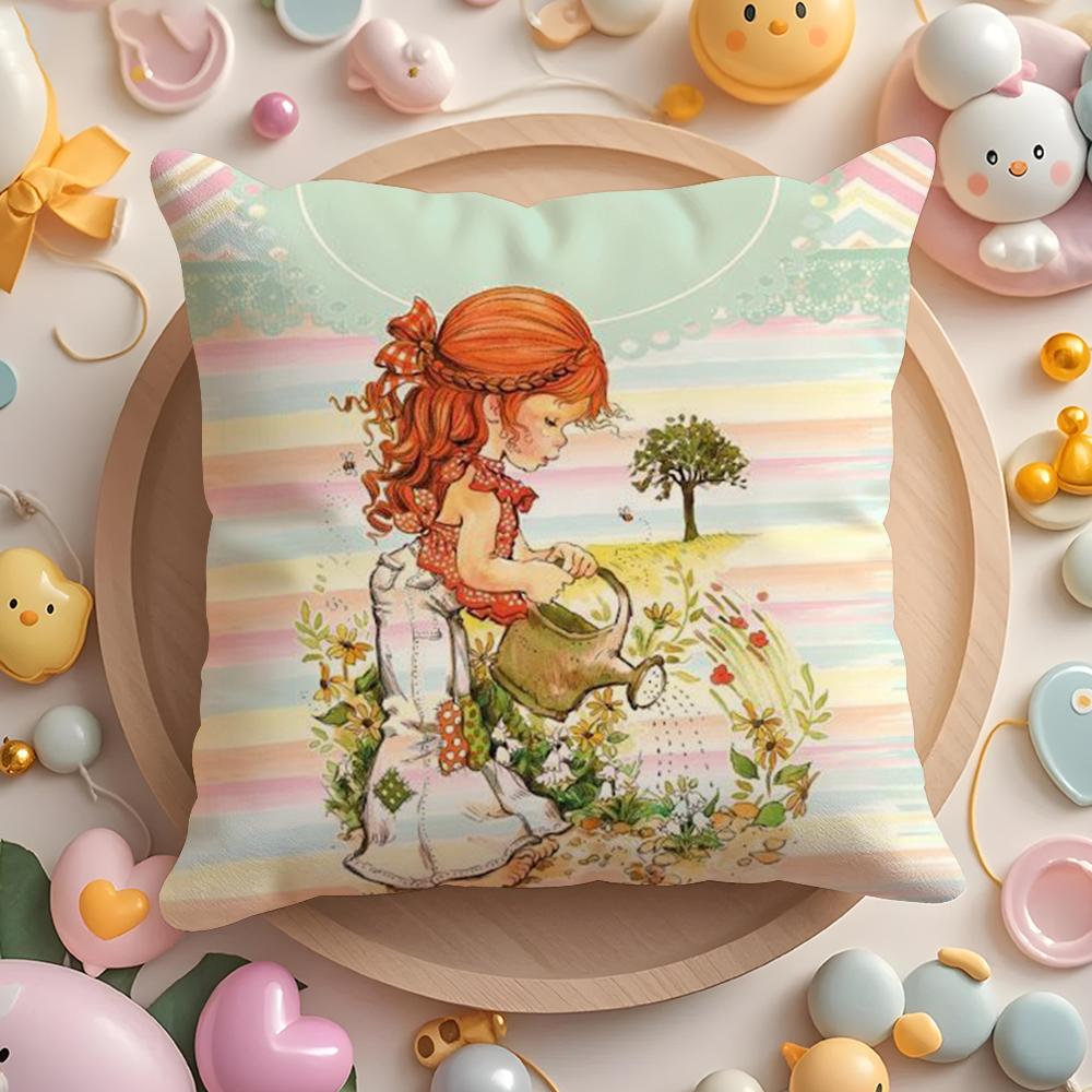 Cute Sarah Kay Girl Cushion Cover Short Plush Double-Sided Printing Home Machine Washable In Warm Winter Pillow Cover