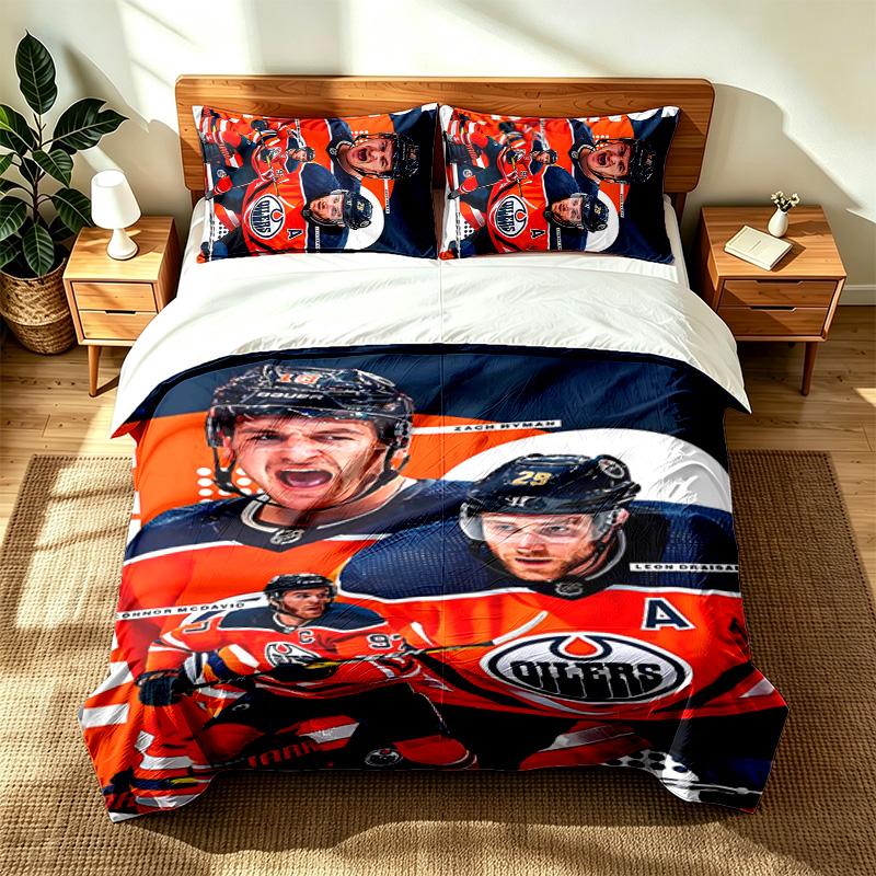 Edmonton Oilers (19) 3pc Set Suitable for Master Bedrooms Soft and Comfortable an Ideal Gift for Family and Friends Includes One Duvet Cover and Two P
