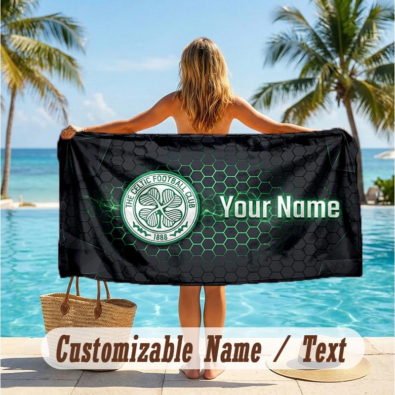 Custom Text Beach Towel, Soft Absorbent Swimming Multi-use TowelCeltic FC