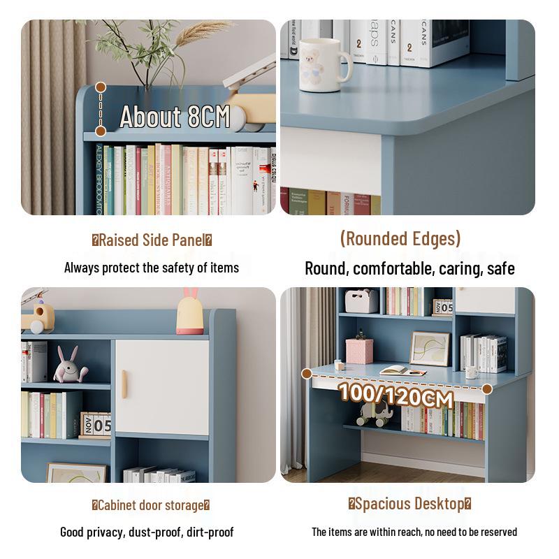 Integrated Desk and Bookshelf: Student Study Set with Writing Table and Storage Cabinet for Bedroom or Home Office.
