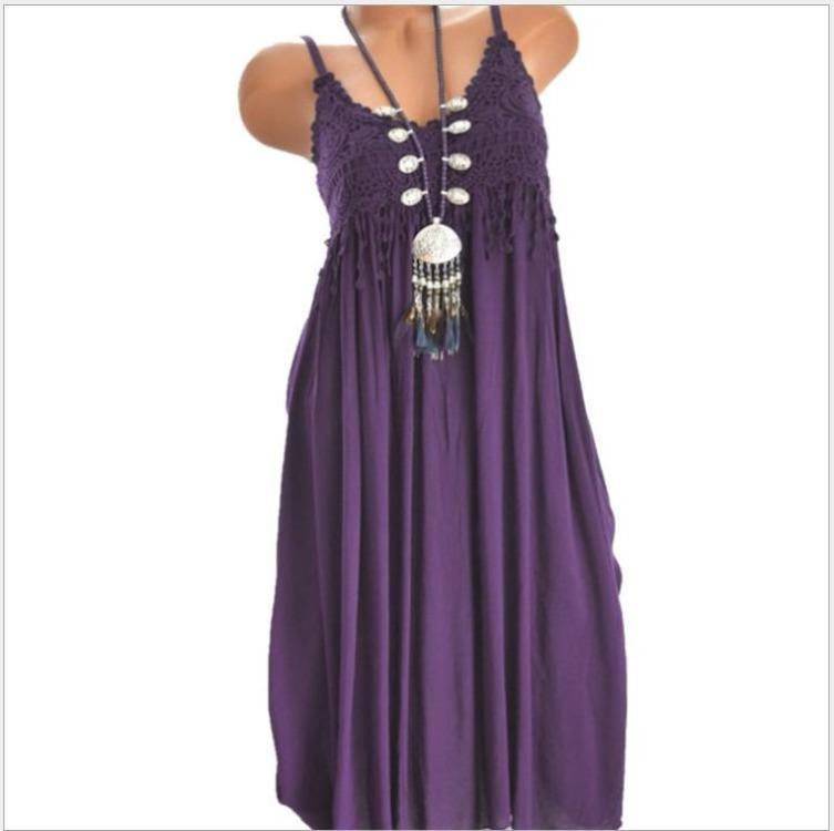 Sexy Lace Suspender Dress Medium Long Hot Sale Solid Color Splicing