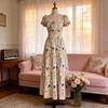 French Bubble Sleeve Printed Dress With Polyester Fabric For Summer Casual Wear