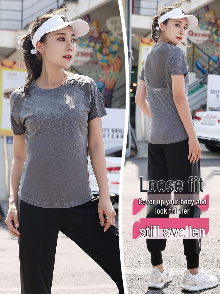 Plus Size Quick-Dry Women's Yoga T-Shirt - Summer Short Sleeve Loose Fit